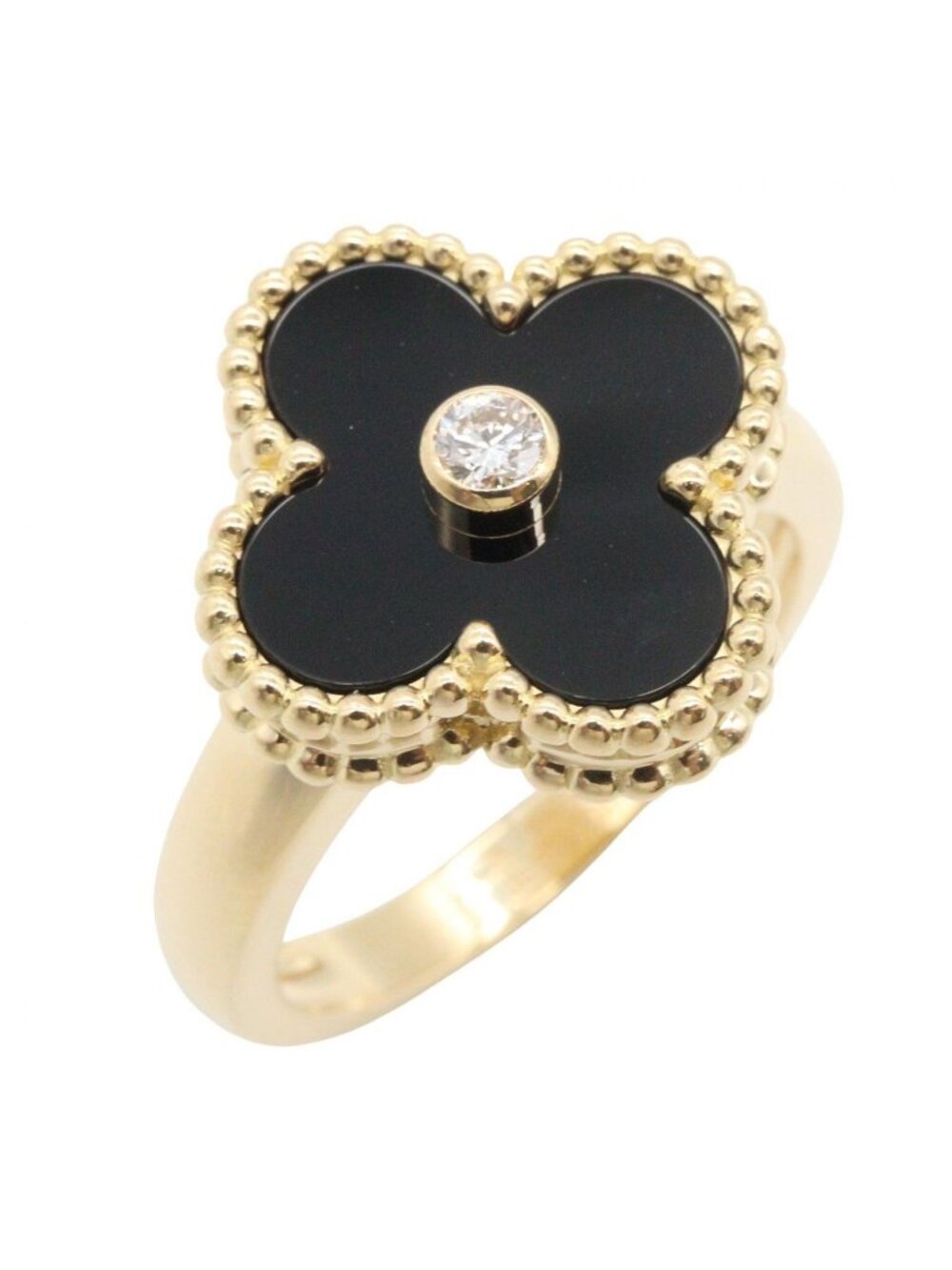 Van Cleef & Arpels Ring Vintage Alhambra Onyx 18k Diamond